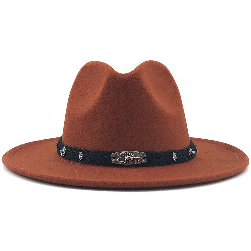 Wide Brim Wool Felt Fedora Panama Hat with Belt Buckle Jazz Trilby Cap for Men Women Pink Black 56-60CM