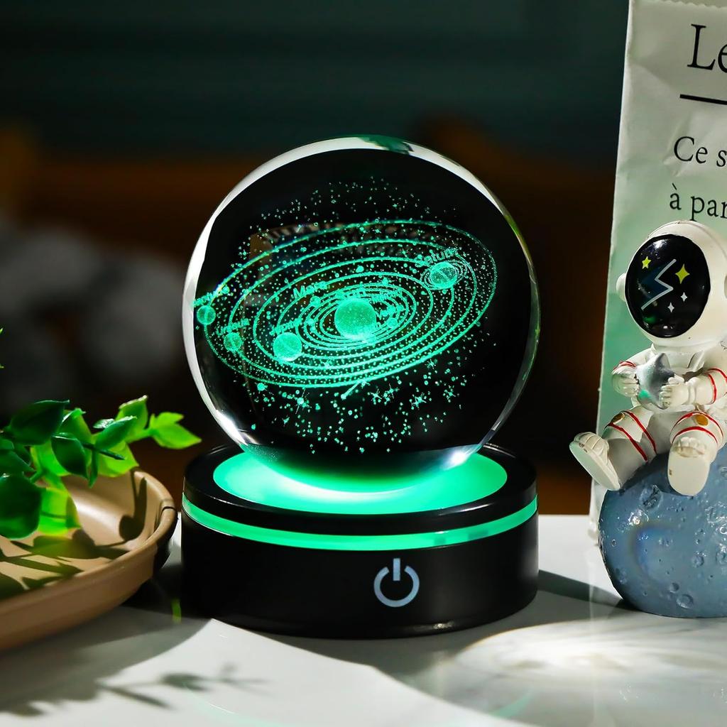3D Solar System Crystal Ball Night Light with LED Colorful Lighting Touch Base Galaxy Planets Glass Ball Lamp Astronomy