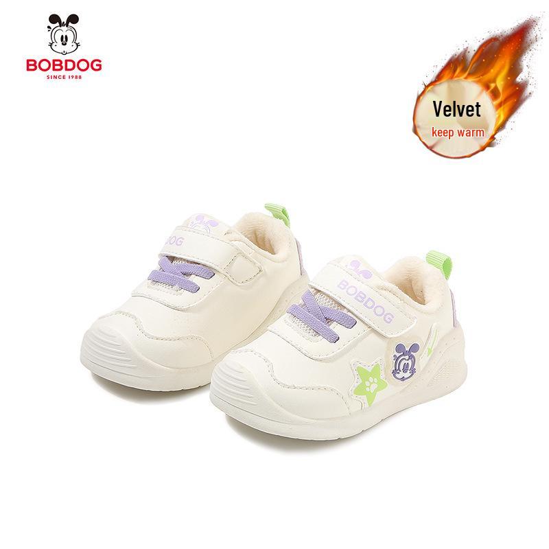 Babu Dou Plush-Lined Non-Slip Toddler Shoes for Boys & Girls, Winter Warmth with Soft Sole.