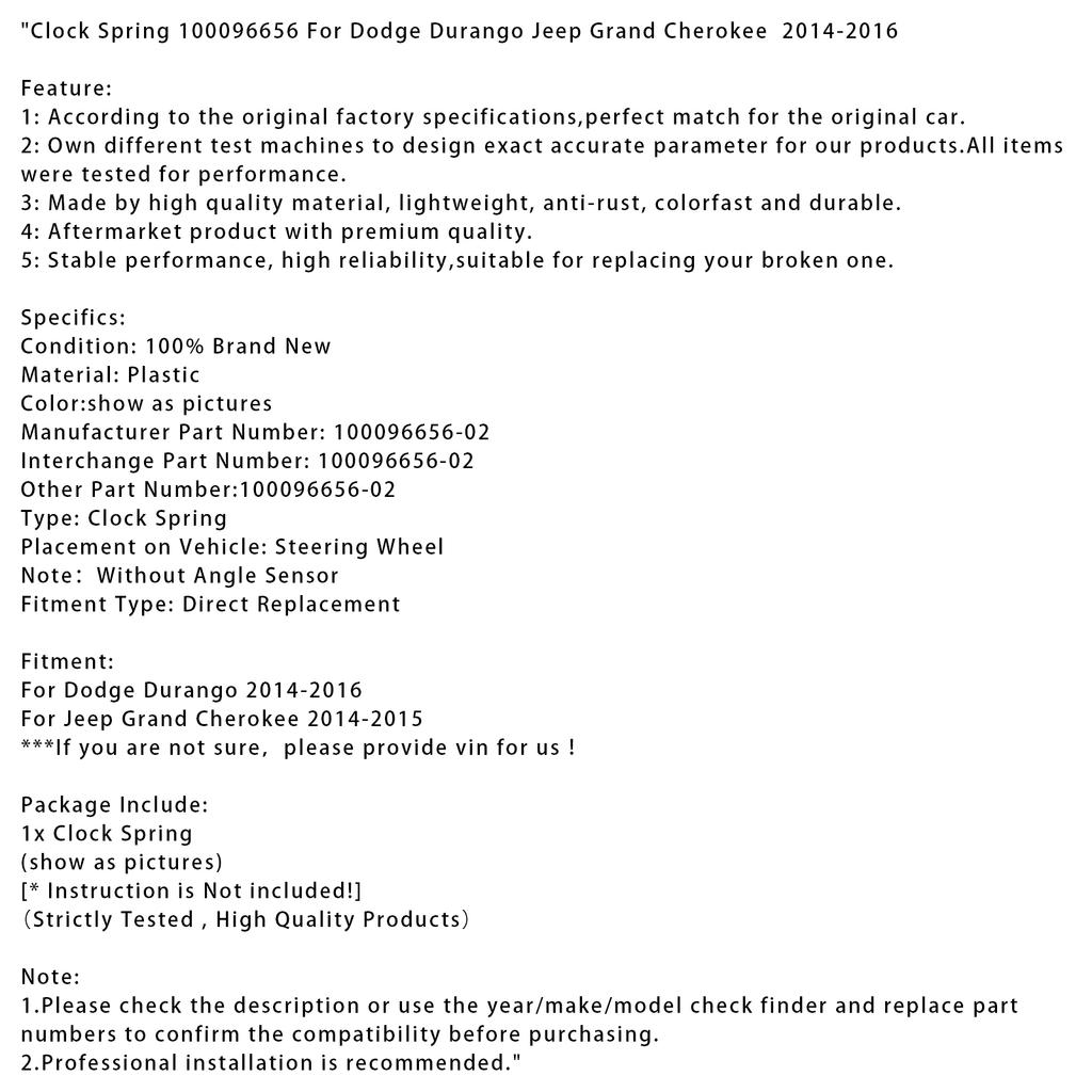 Clock Spring 100096656 For Dodge Durango Jeep Grand Cherokee  2014-2016