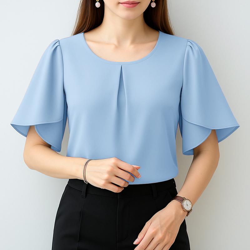 

ZANZEA Женская повседневная летняя блузка с круглым вырезом и коротким рукавом S синий