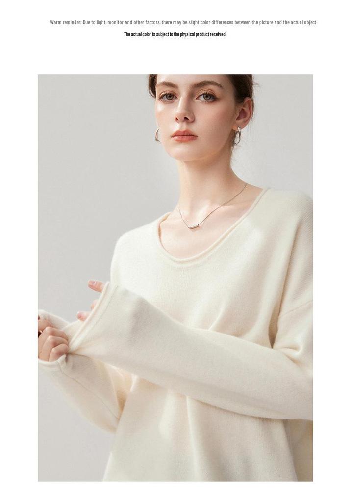 Women's U-neck Cashmere Mid-length Sweater - Fashionable, Loose, Versatile Autumn & Winter Knit Base Layer