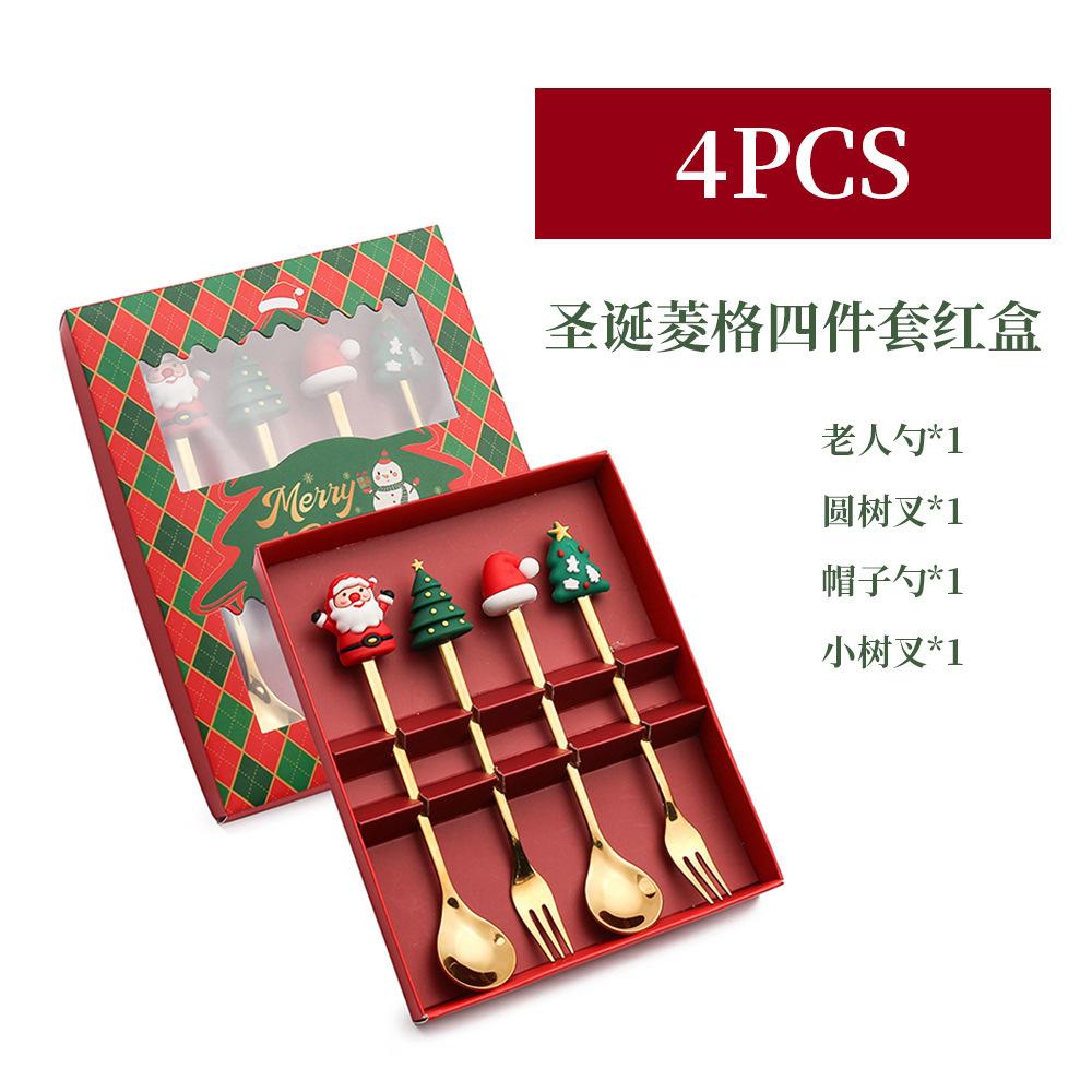 4pcs/6pcs Christmas Doll Stainless Steel Spoon Set Detachable Easy To Clean for Dessert Gift Dining Table Decoration