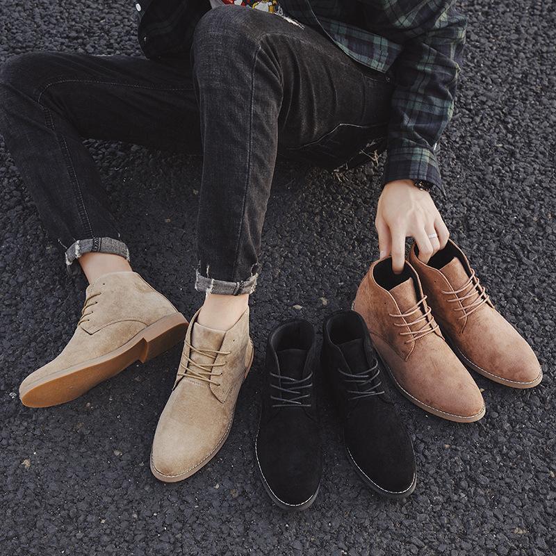 Wind High-top Pointed Small Leather Shoes Autumn and Winter Men's Outdoor Suede Martin Boots Large Size Single Shoes D17