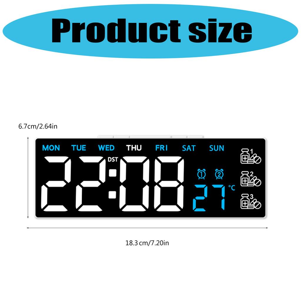 Modern LED Digital Alarm Clock With Pill Reminder And Brightness Adjustment Temperature Display For Home Office Decors