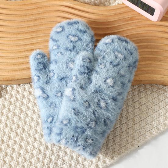 1 Pair Winter Mittens Leopard Print Warm Plush Gloves Soft Thickened Cold-Proof Skiing Travel Gloves