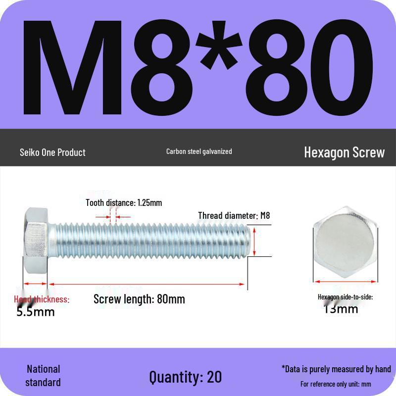 8.8 Grade Galvanized Hex Head Bolt, High-Strength M4-M30