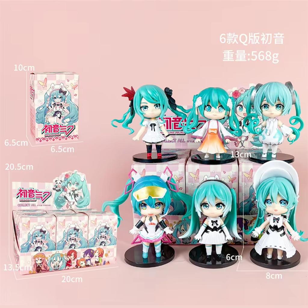 6pcs Hatsune Miku Q Version Anime Figure Pvc Model Collectible Doll Statue Desktop Ornament Trendy Toy Surprise Gift collectible