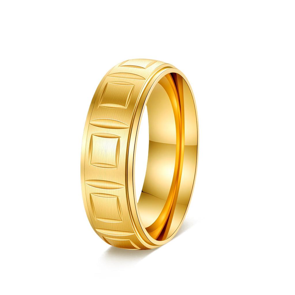 European and American Retro Engraved Stainless Steel Ring - Simple Titanium Sand Surface Jewelry