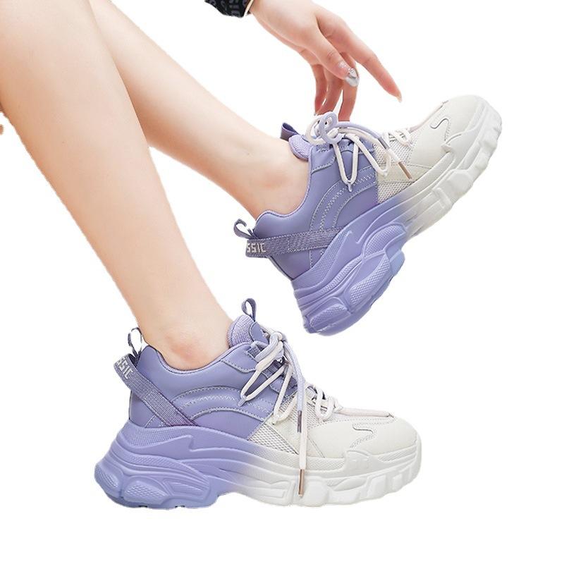 Spring dad shoes women's new thick sole height gradually change purple contrasting color casual versatile women's shoes sports shoes
