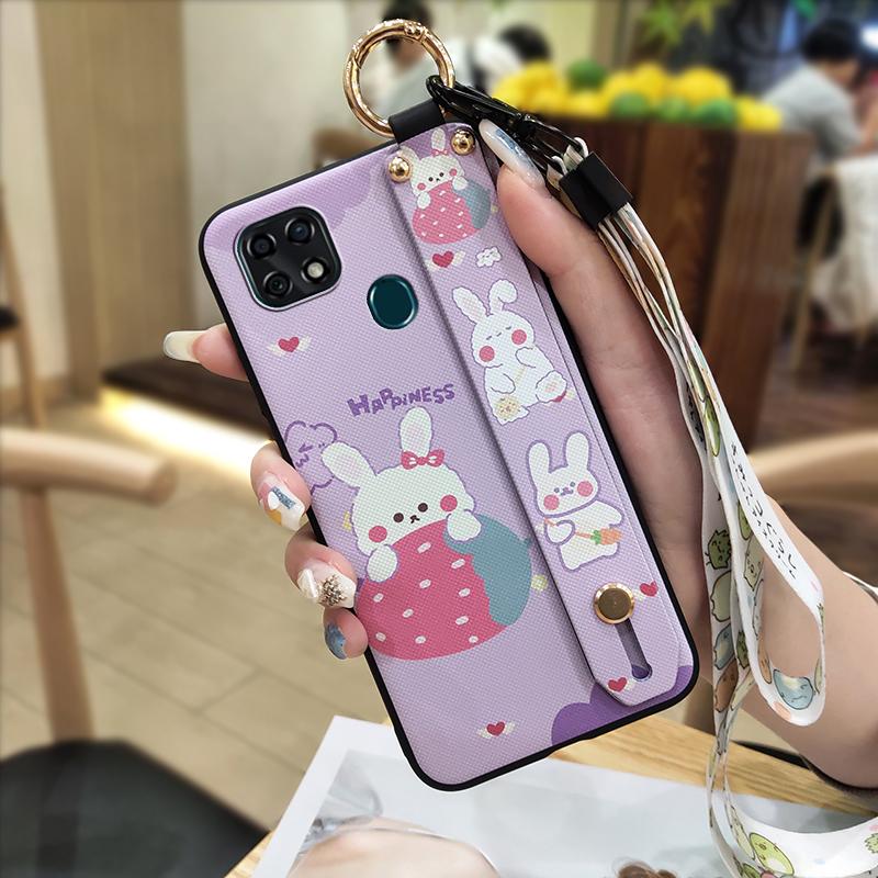 Lanyard Anti-knock Phone Case For ZTE Blade 20 Wristband Kickstand Shockproof Wrist Strap Cute Cartoon Protective Ring