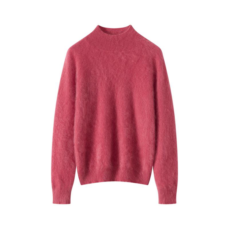 Women's Cashmere Half-High Neck Long Sleeve Sweater - Classic Loose Knit Top