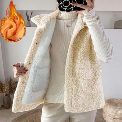Vestă din lână de miel de pluș, femei, lână groasă de miel, vestă, toamnă și iarnă, vestă exterioară, jachetă, vestă