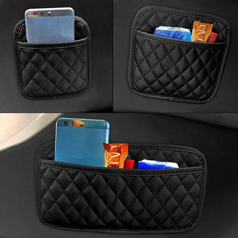 PU Leather Car Storage Pocket Seat Back/Door/Center Console Organizer for Small Stuff Car Storage Bag Universal for All Vehicles