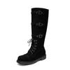 Cow fiber velvet boots women's autumn and winter straps high knight boots square head buckle but knee boots