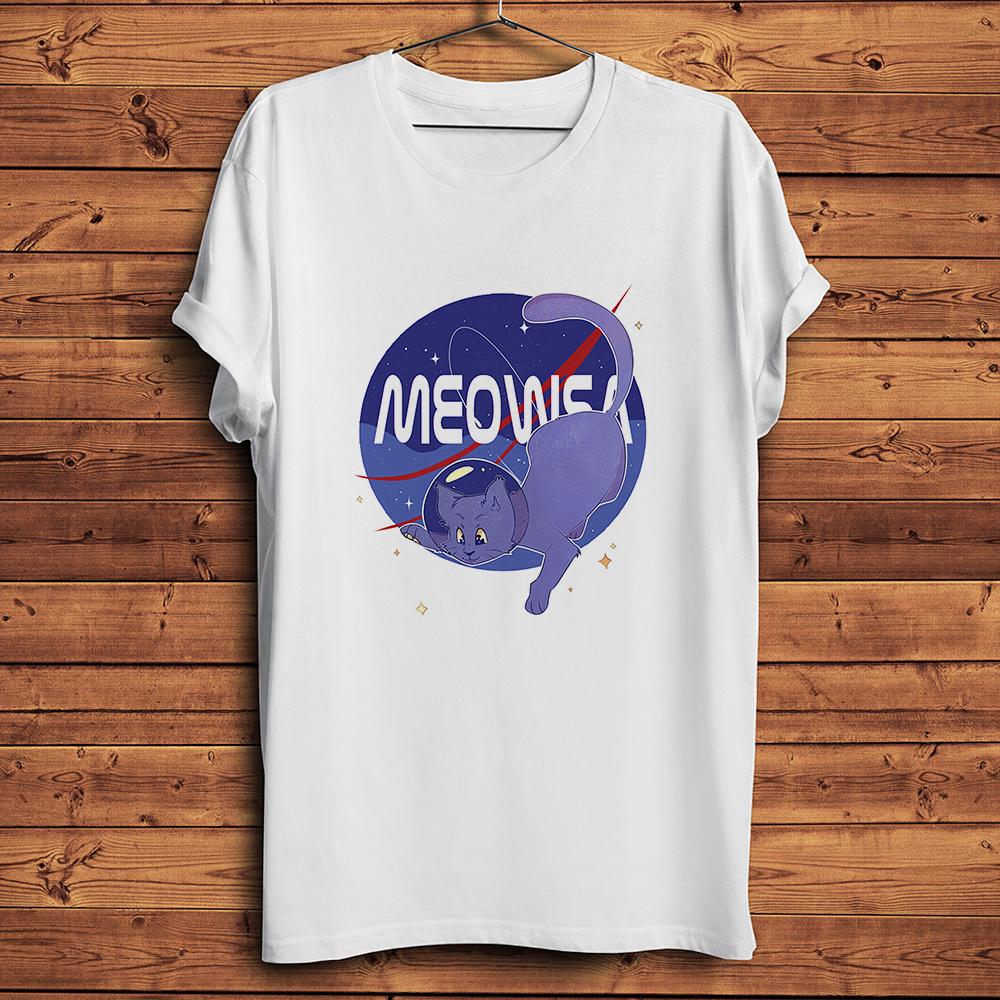 Space Cat Astronaut Meow Funny TShirtUnisex New White Casual Cool Geek Short Sleeve Tshirt Streetwearunisex Tee Breathable Print S