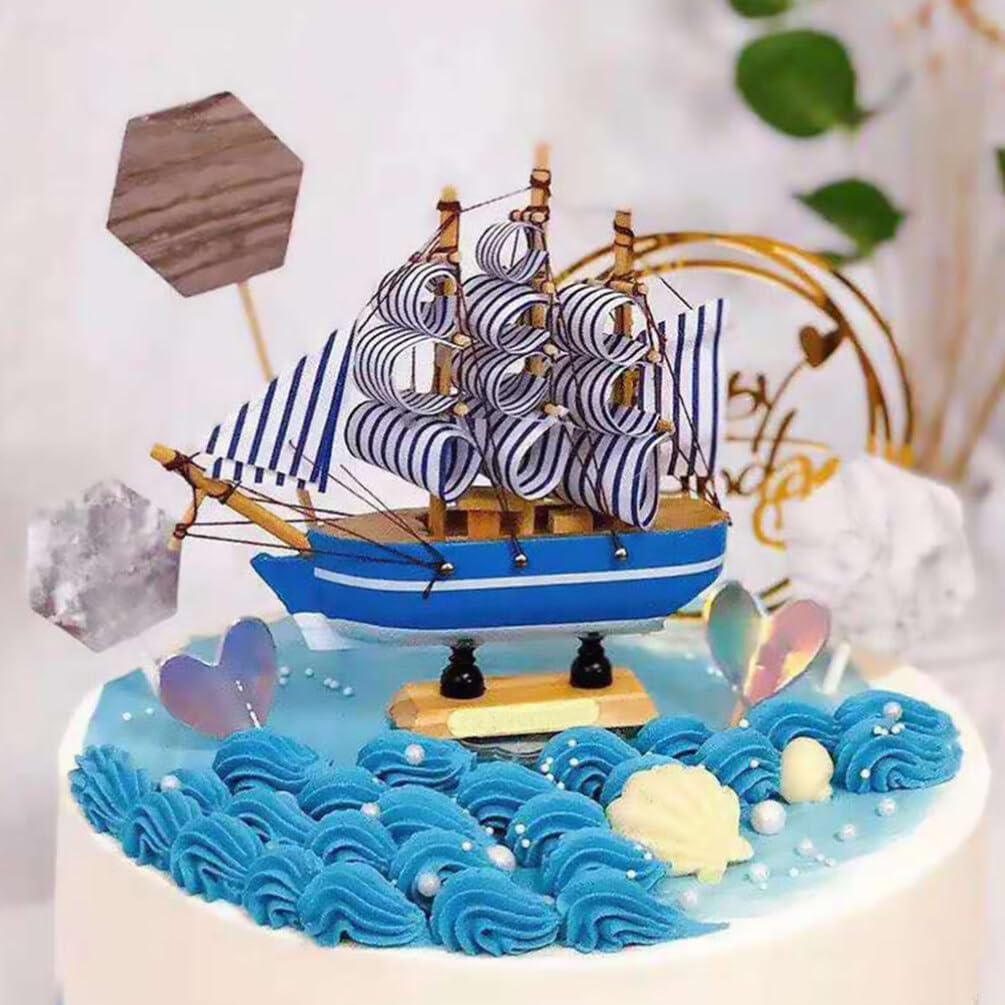 Graduation Sailing Boat Cake Topper - Decorative Boat Shape Cake Ornament for Party Celebrations, 5.51 X 5.11 X 1.57 Inches, Reusable Synthetic