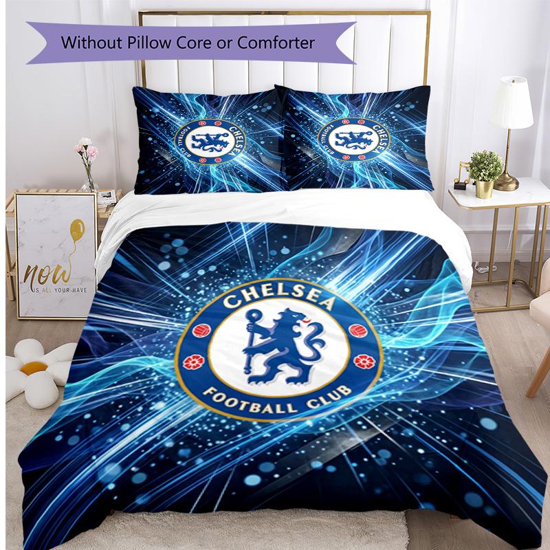 Set Lenzuola 3 Pezzi Stampato Chelsea FC Morbido Delicato sulla Pelle Lavabile Copripiumino e Federe Set Tutte le Stagioni Camera da Letto