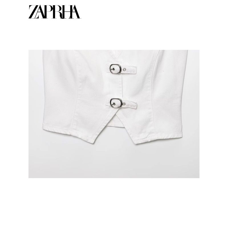 Zaprha 2025 New Arrival Fashionable Stylish Buckle Decoration Denim Casual Vest Jacket Women's Outer 1889080