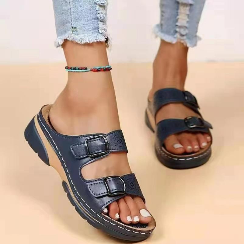 

Thick and Low One-word Belt Buckle Round Toe Casual Shoes Size 35-43 43
