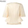 ZANZEA Women Summer Round Neck Ruffles Splice Casual Short Sleeve Blouse