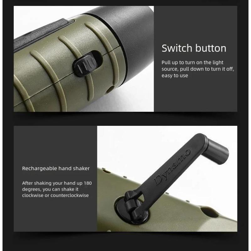 Portable Solar Hand Crank Dynamo LED Flashlight, Multifunction Outdoor Torch Lantern for Riding Camping Hiking Emergency Long‑Range Lighting Backup