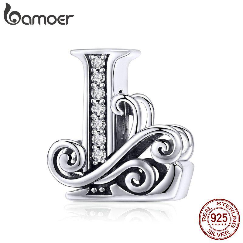 Šperky BAMOER Originální design 925 Sterling Silver Písmeno abeceda A až Z Korálky Přívěsky Fit náramky