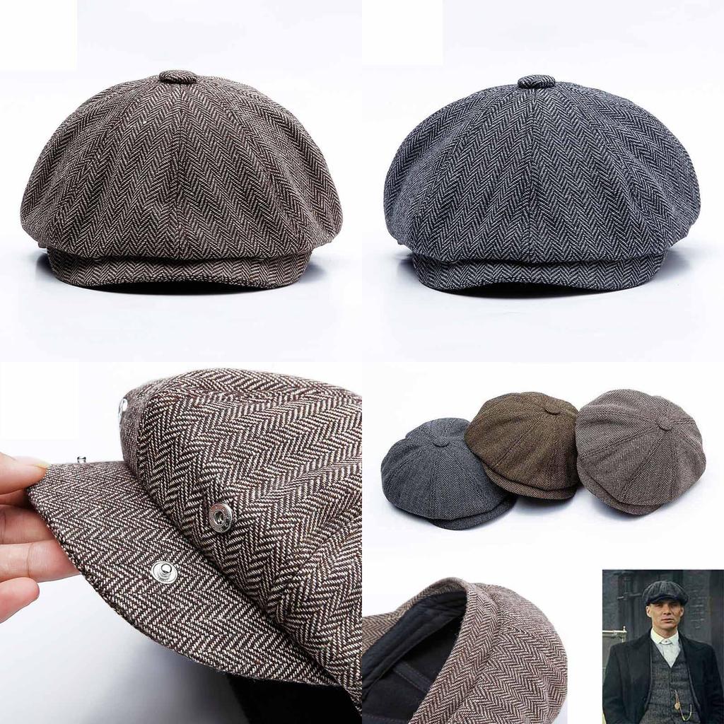 Luxuriöse Herren-Tweed-Fischgräten-Newsboy-Kappe mit 8-Panel-Design für zeitlosen Stil