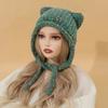 Roztomilá pletená čepice do uší pro kočky Y2K Fashion Háčkovaný chránič uší Vlněná čepice Dámská Zimní zateplená pulovrová čepice Girl Wrap Head Bonnet Beanies