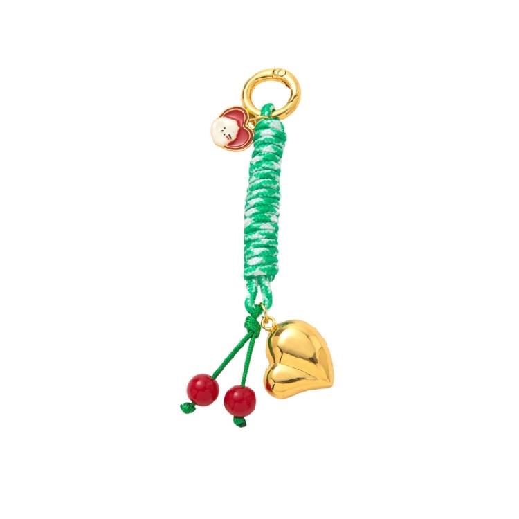 Artistic Braided Cord Keychain With Heart Cherry Metal Pendant Waterproof Bag Pendant Key Holder For Daily Use