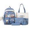 Five-Piece Backpack Set Women's Color Block Backpack Student Schoolbag Large Capacity Backpack