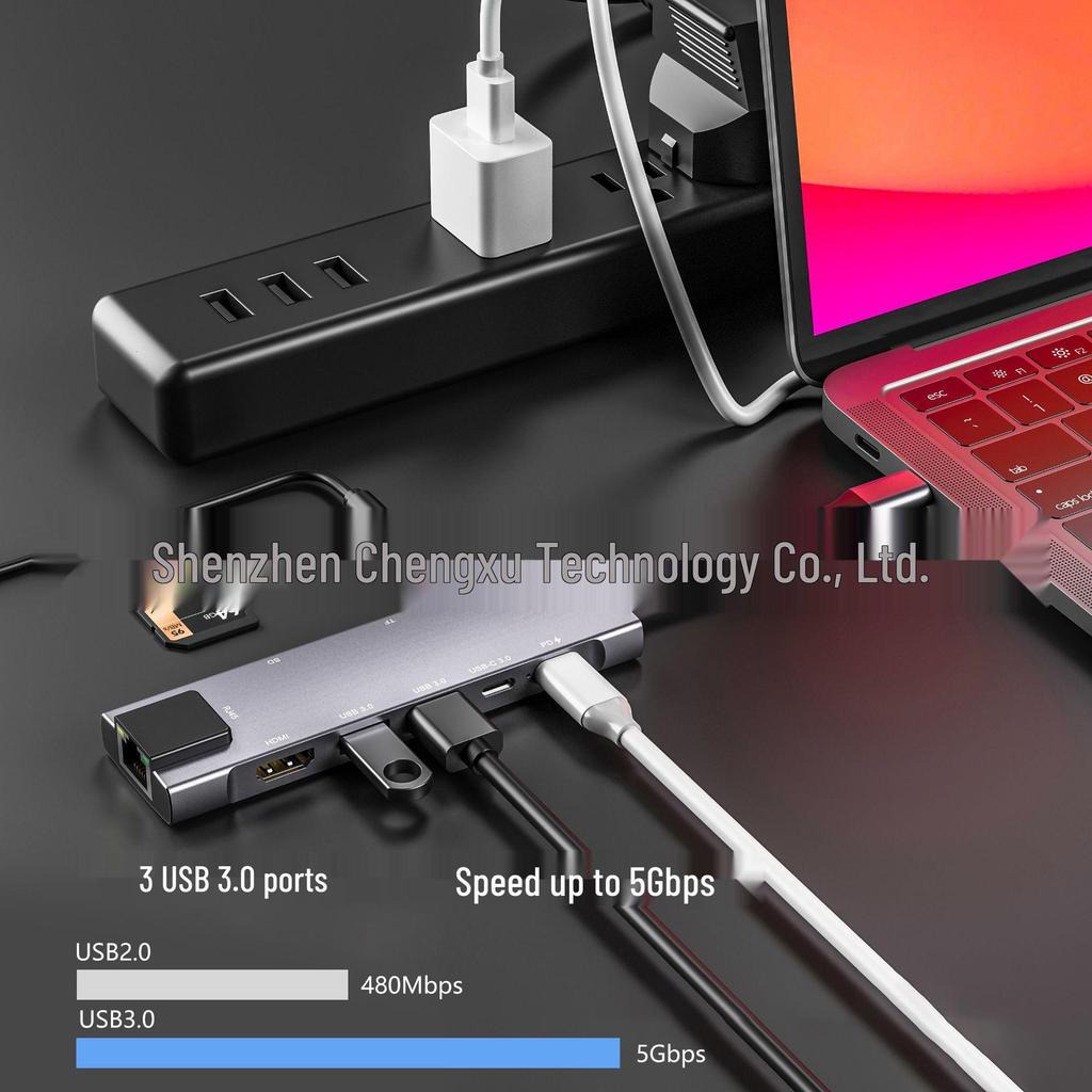 9-in-1 USB 3.0 Docking Station with HDMI Hub & Network Card Converter for Type-C Laptops