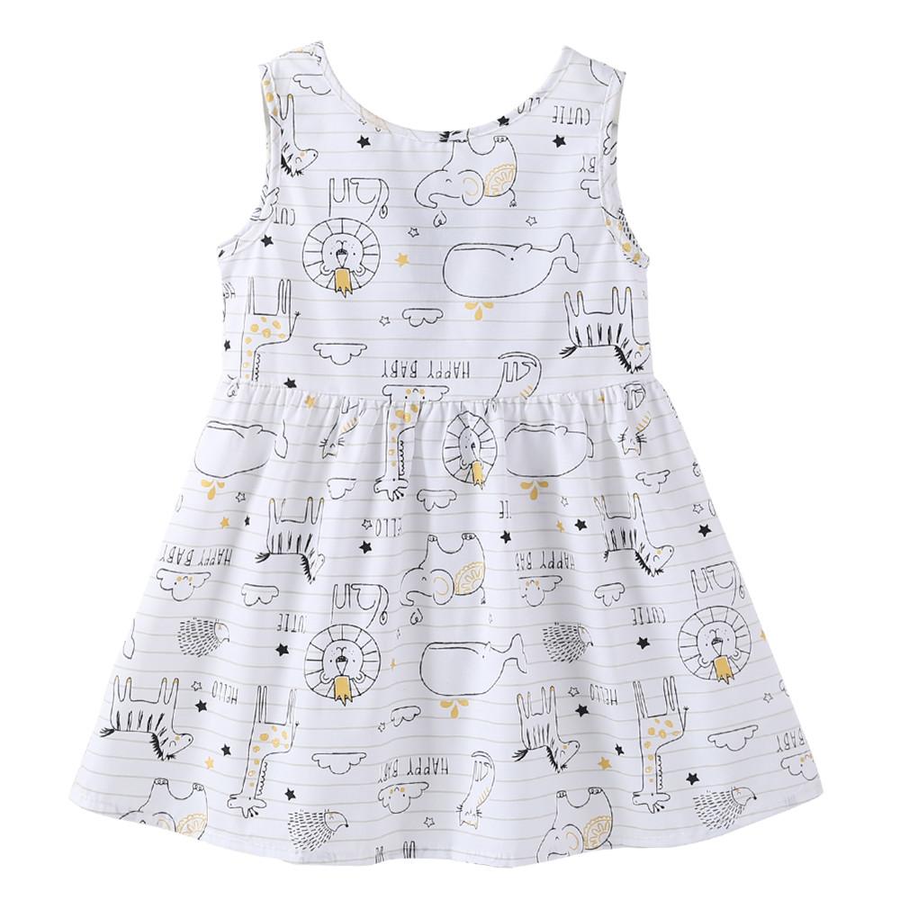 Sommar tjejklänning Mode ärmlös rygglös barnklänningar Småbarnstjej Födelsedagsfest Prinsessklänning Bomull Barnkläder