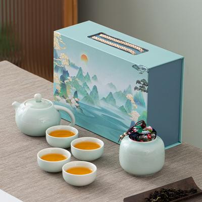 New Mid-Autumn Festival Gifts Thousand Miles Jiangshan Kung Fu Tea Set Ceramic Ice Crack Ge Kiln Teapot Activity Companion