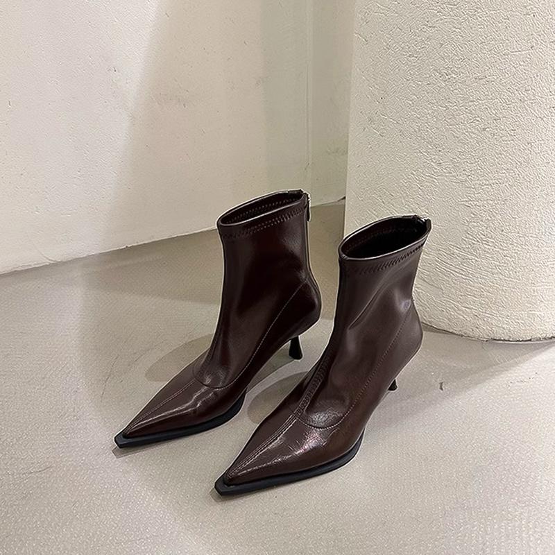 Street Style Pointed Toe Slim Women Ankle Boots Fashion Thin Heels Shoes Female Modern Short Booties 35 5980₽