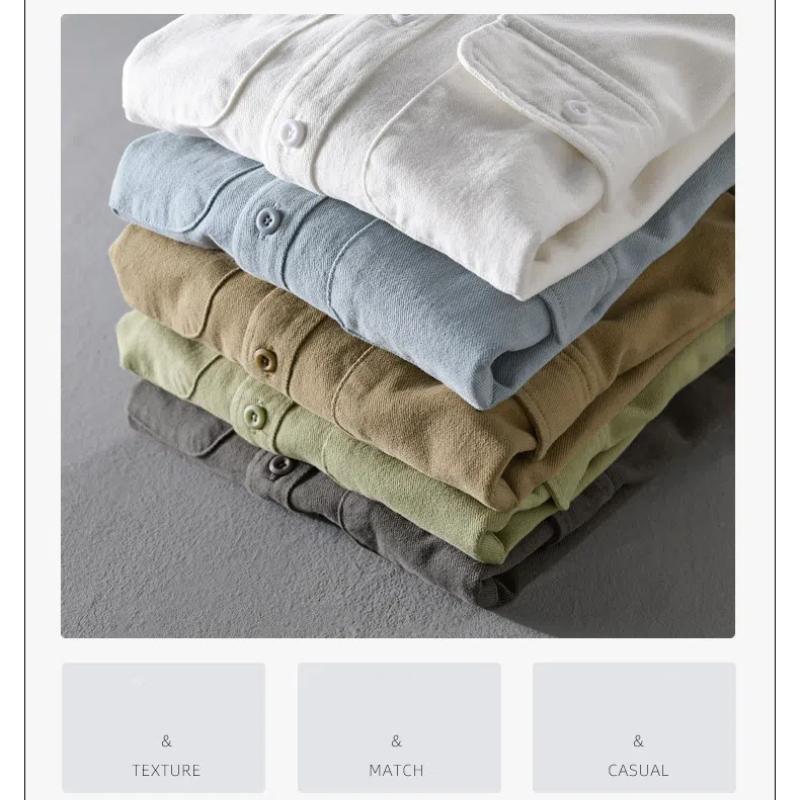 Autumn Cargo Shirts for Men Lapel Collar Double Pockets Long Sleeve Casual Shirt Youth Popular Pure Cotton Comfortable Top Nice Quality