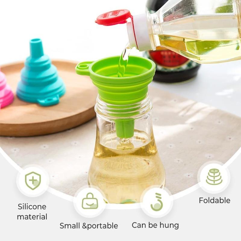 2025 New Silicone Collapsible Kitchen Funnel Set (3PC) - Food Grade Liquid Transfer Funnels for Bottles, Oil, Cooking Gadgets