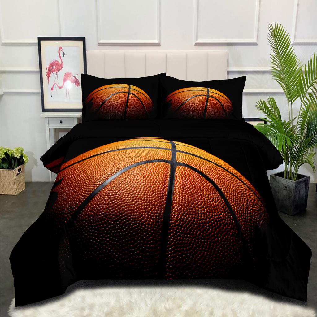 Fett-Steppkern-Kugel-Sport Basketball Fußball Doppelbettdecke Federseide Baumwolle Bettbezug Dreiteiliges Set