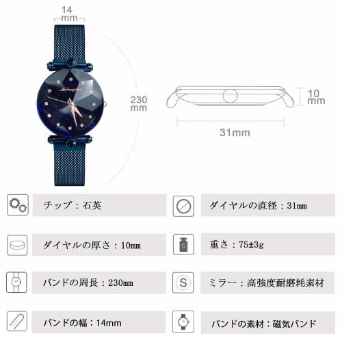 RORIOS Women's Watch with Magnetic Mesh Band, Sparkling Crystal and Starry Sky Design, Stylish Quartz Watch, Analog Watch, Blue