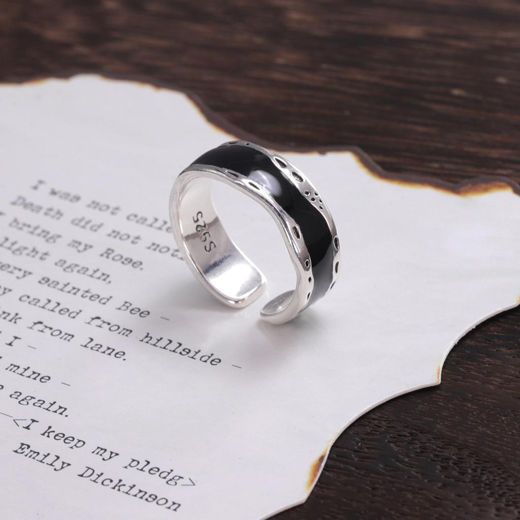 PANJBJ 925 Sterling Silver Golden Flower Rings For Women Drip Glaze Plant Irregular Adjustable Sweet Jewelry Gift Dropshipping