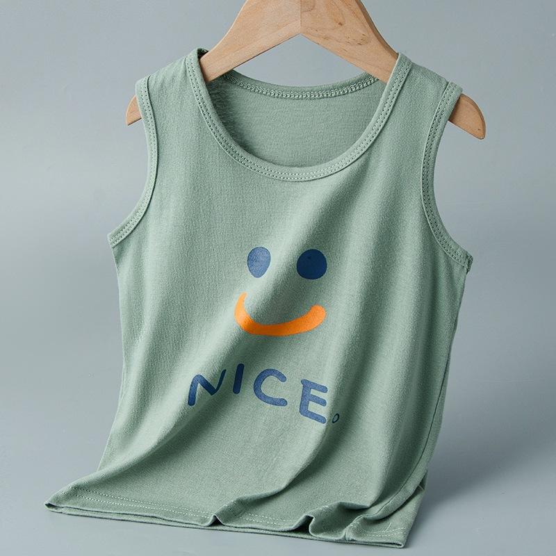 Summer New Children's I-shaped Vest for Small and Medium-sized Boys and Girls Cartoon Printing Crew Neck Single-piece Bottoming Top