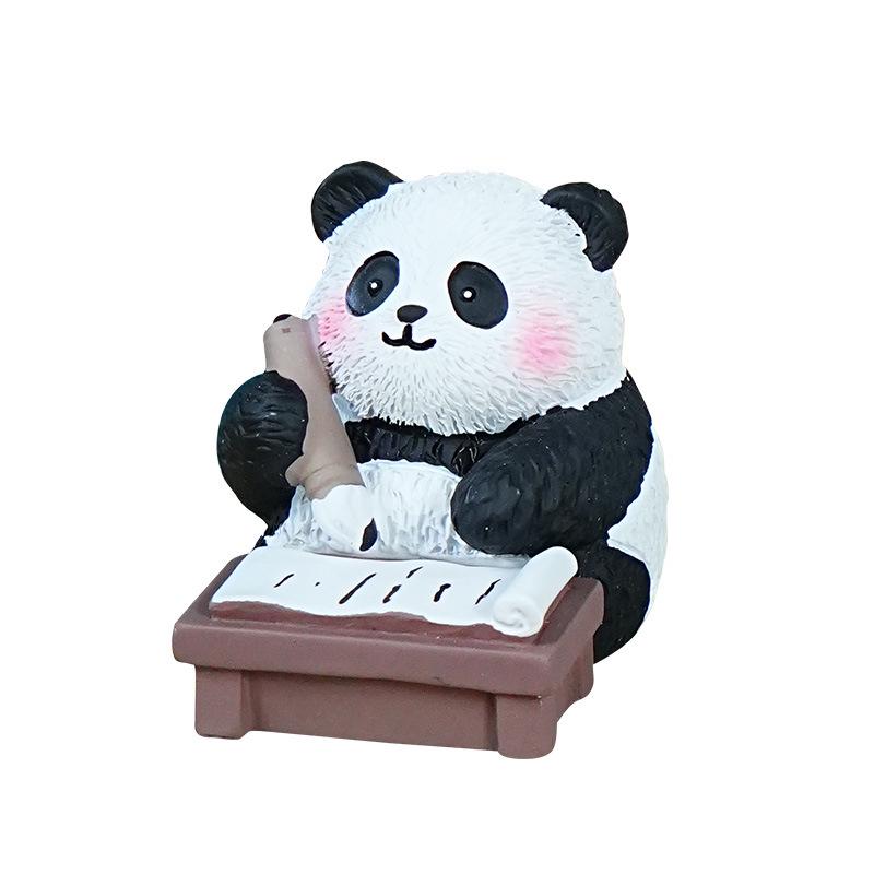 Eight Elegant Panda Car Ornament - Cute Resin Figurine for Desktop Decoration