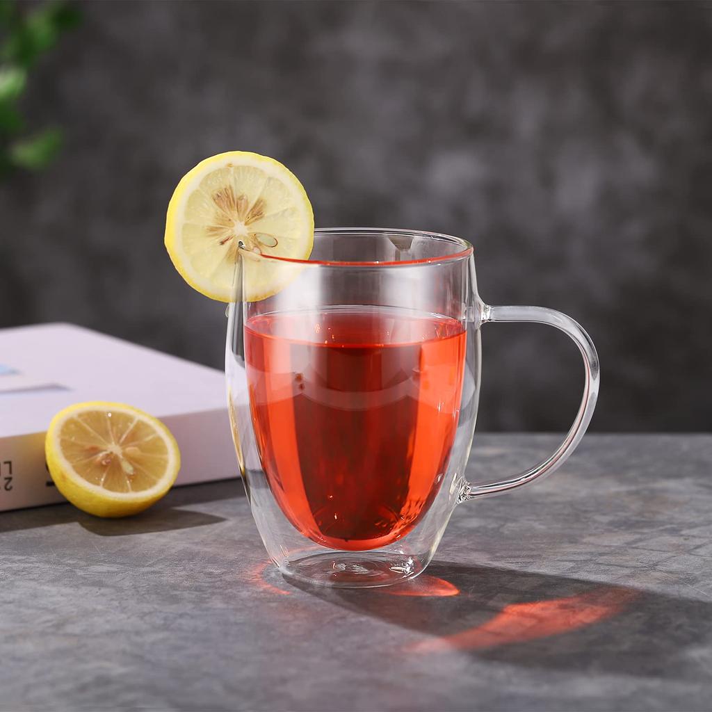 350ml Double-Walled Glass, 2-Piece Set, for Coffee, Tumblers, and Mugs, Insulated, Heat-Resistant, with Handles, Unbreakable, and Perfect as a Gift