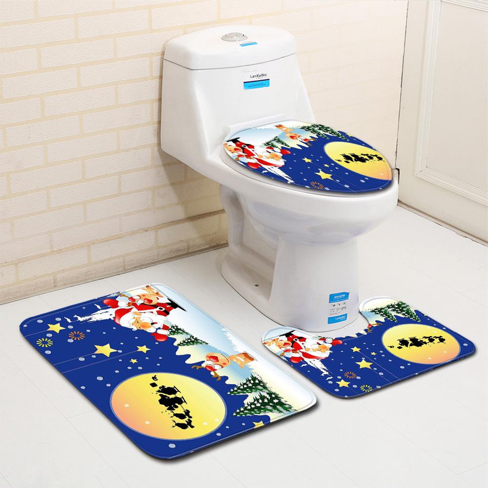 Christmas Bathroom Floor Mat Toilet Three-Piece Set