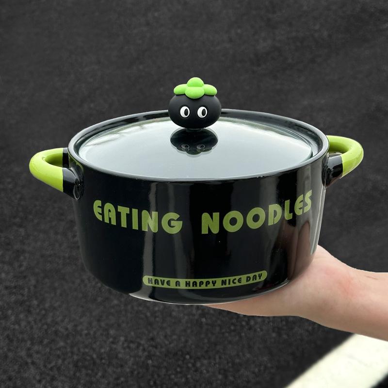 High-value Cartoon Instant Noodle Bowl with Lid, Snail Powder Bowl for Students In Dormitory, Special Bowl for Household Ceramic Instant Noodles