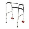 Elderly Folding Walker 6 Height Adjust 4 Legs Stainless Steel Walking Aid with Red Wheels Single Ben