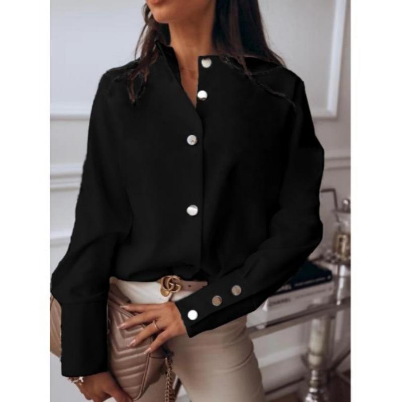 

Женская однотонная блузка с длинным рукавом и воротником-стойкой в осенне-зимнем стиле 2XL чёрный