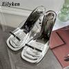 Fashion Eilyken Square Toe Women Slippers Fashion High Heels Shallow Party Dress Mules Slides Female Shoes Zapatos Mujer