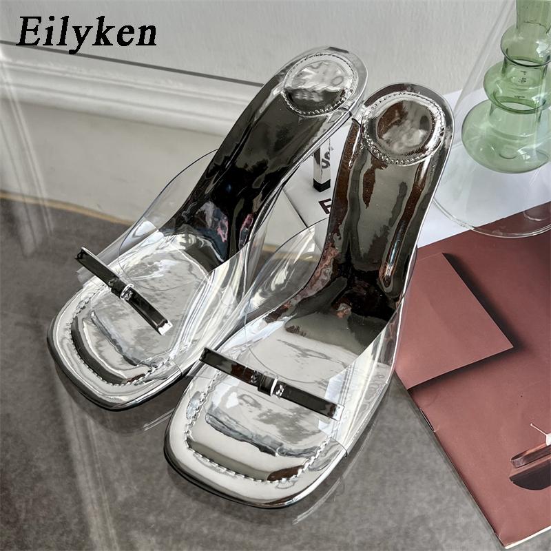 Fashion Eilyken Square Toe Women Slippers Fashion High Heels Shallow Party Dress Mules Slides Female Shoes Zapatos Mujer