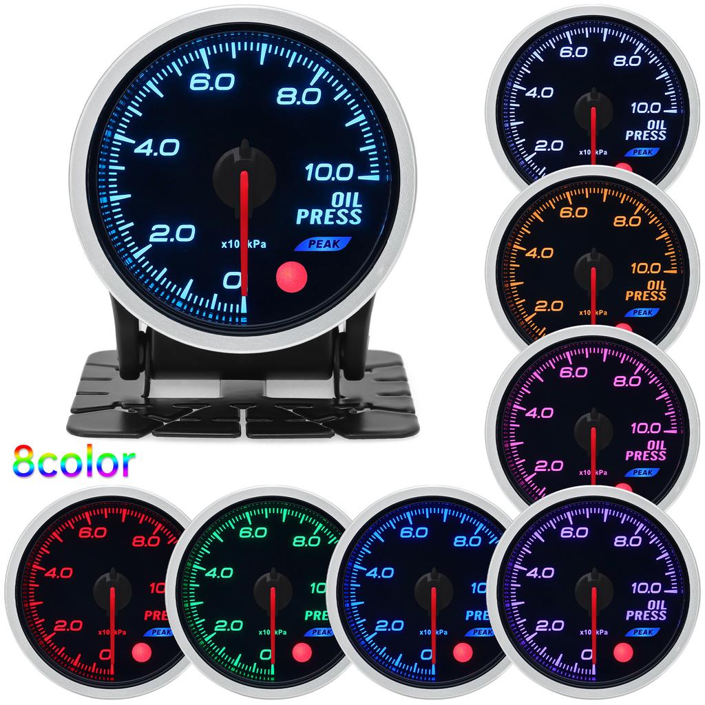 2 Inch 52MM Oil Press Gauge Smoke Lens 0-10 Bar PSI Oil Pressure Meter With Stepper Motor Oil Pressure Sensor 1/8NPT Turbo Boost